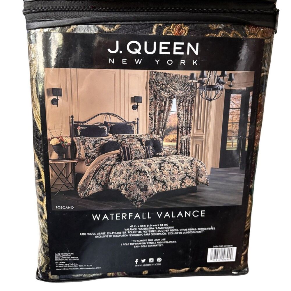 J Queen New York Toscano Waterfall Valance 49x33 Earthy Terra Cotta On Black NEW